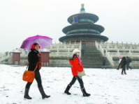 北京迎来今年首场雪,春意盎然中的银装素裹，见证北京冬春交替的浪漫瞬间”